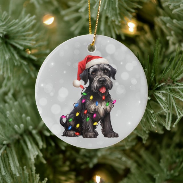 Giant Schnauzer Puppy in Christmas Lights  Ceramic Ornament (Tree)