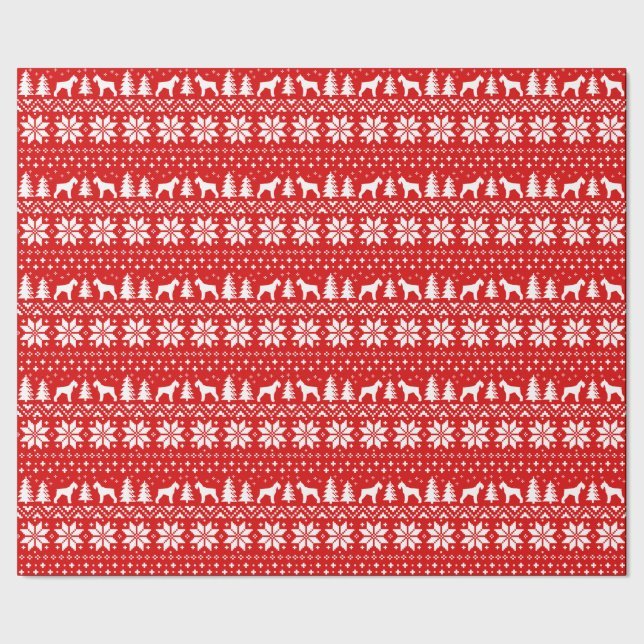 Giant Schnauzer Silhouettes Christmas Pattern Red Wrapping Paper (Seam)