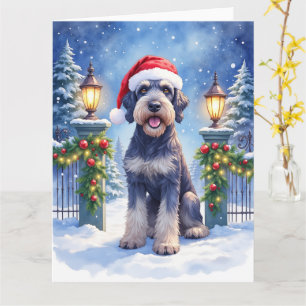 Giant Schnauzer Snowy Iron Fence Santa Christmas Card