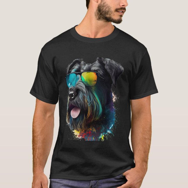 Giant schnauzer walking dog fans party sunglasses T-Shirt (Front)
