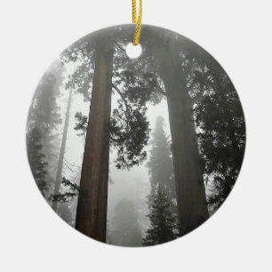Giant Sequoia Trees in the Fog, CA Ceramic Ornament