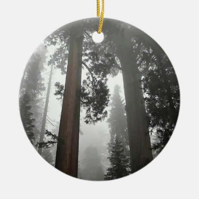 Giant Sequoia Trees in the Fog, CA Ceramic Ornament (Front)
