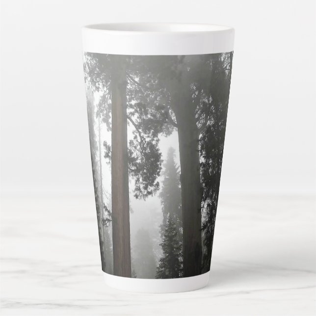 Giant Sequoia Trees in the Fog, CA Latte Mug (Front)