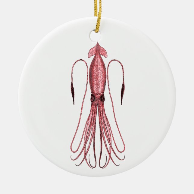Giant Squid (colour illustration) Ceramic Tree Decoration (Front)