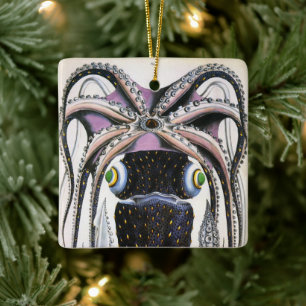 Giant Squid or Octopus, Vintage Marine Life Animal Ceramic Ornament