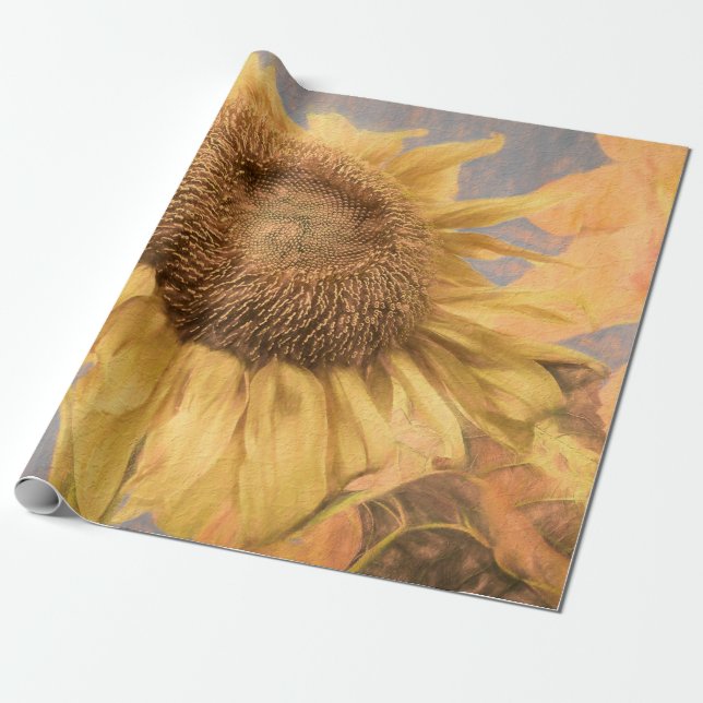 Giant Sunflower Art Country Yellow Grey Decoupage Wrapping Paper (Unrolled)
