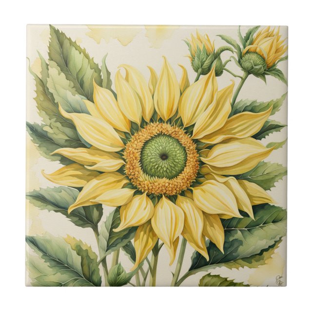 Giant Sunflower Ceramic Tile (Front)