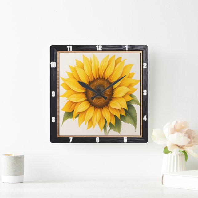 Giant Sunflower Yellow Bloom Square Wall Clock (Home)