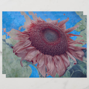 Giant Sunflowers Country Pink Blue Decoupage Art