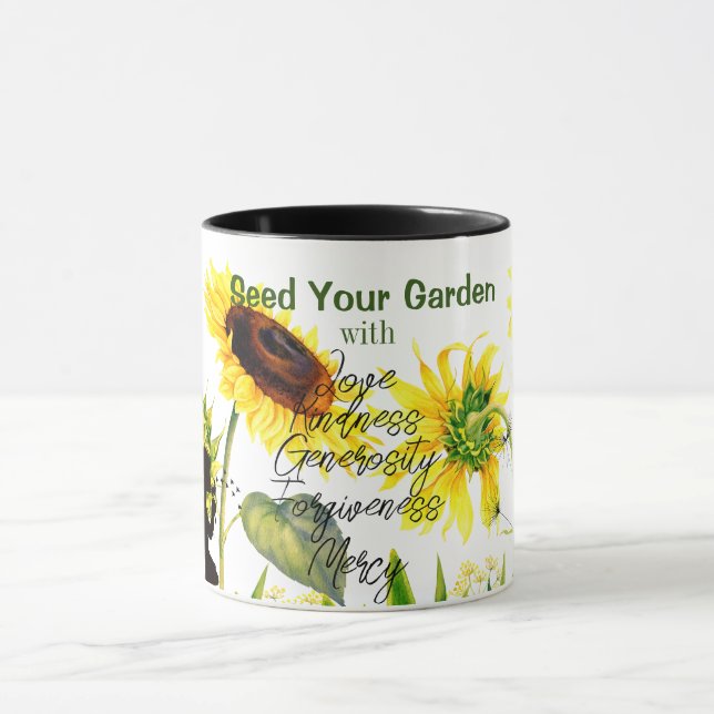 Giant Sunflowers Script Words Pillar Candle Mug (Center)