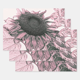 Giant Sunflowers Vintage Blush Pink Decoupage Art Wrapping Paper Sheet