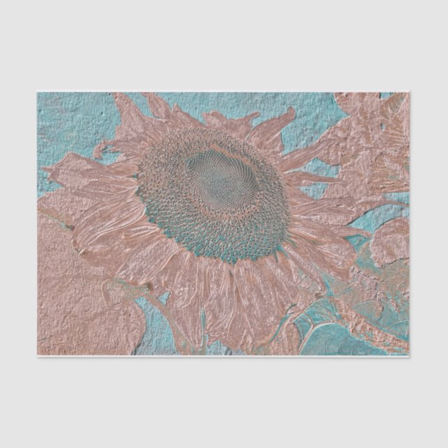 Giant Sunflowers Vintage Sepia Teal Metallic Tissue Paper (Front)