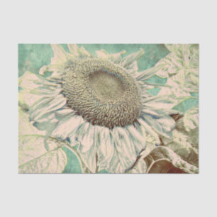 Giant Sunflowers Vintage Teal Pastel Decoupage Tissue Paper