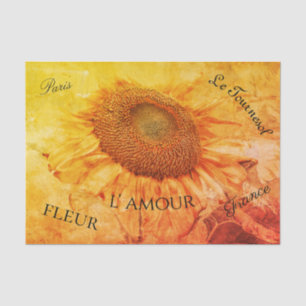 Giant Sunflowers Yellow Grunge Vintage Script Tissue Paper