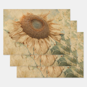 Giant Sunflowers Yellow Old Vintage Decoupage Art Wrapping Paper Sheet