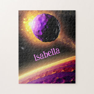 Giant Violet Asteroid Roars Towards Pink Planet Jigsaw Puzzle