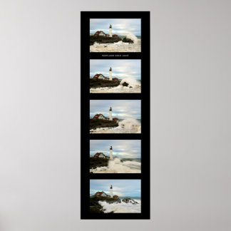 Giant Waves Photo Collage Portland Head Lighthouse Poster