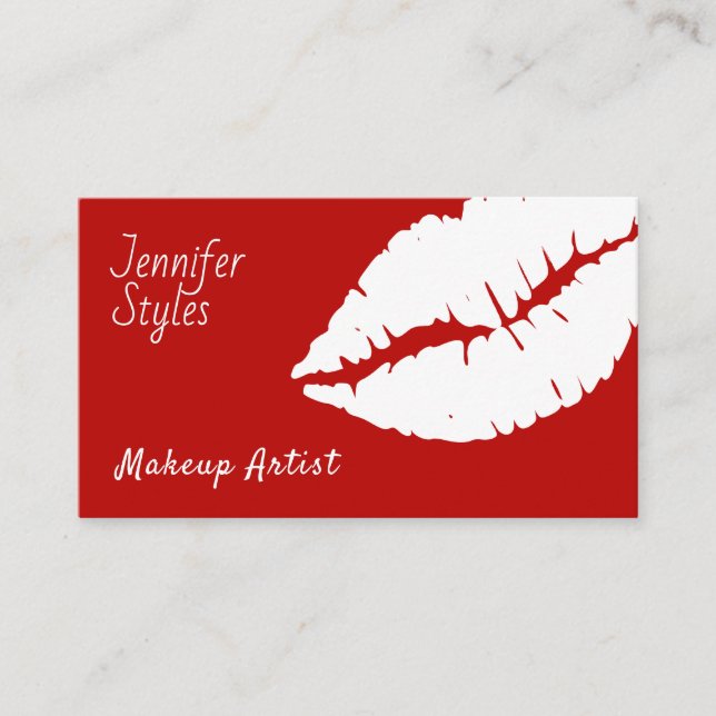 Giant white kiss lips trace business card (Front)
