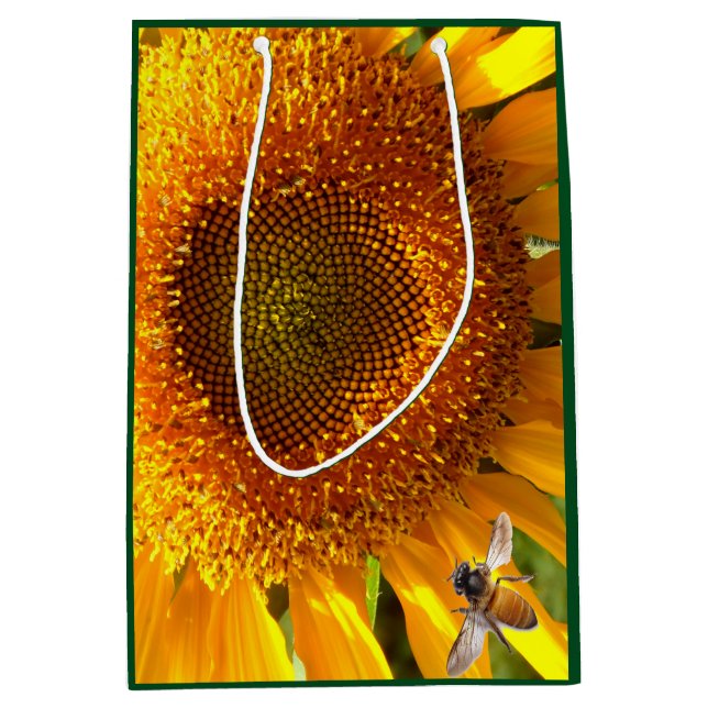 Giant yellow mammoth Sunflower and bee Medium Gift Bag (Front)