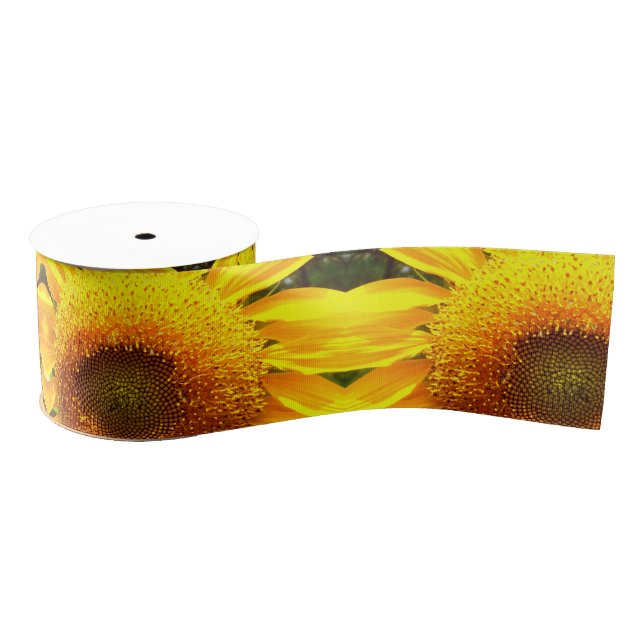Giant yellow mammoth sunflower photo grosgrain ribbon (Spool)