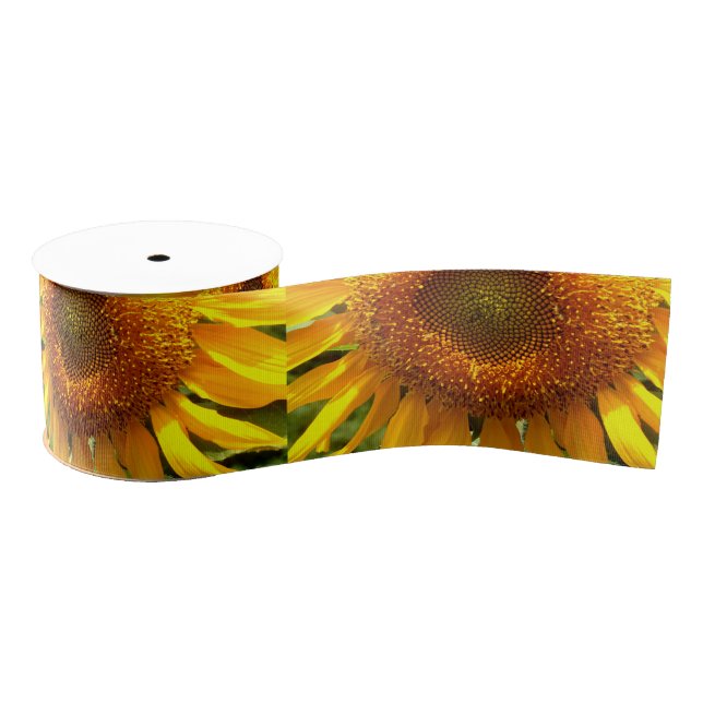 Giant yellow mammoth sunflower photo grosgrain ribbon (Spool)