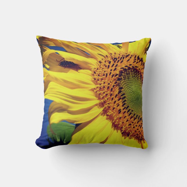 Giant Yellow Sunflower And Insect Friend   Cushion (Front)