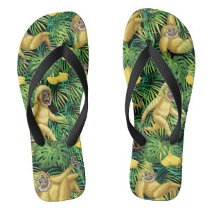 Gibbon Apes In Tropical Rainforest Banana Jungle Thongs