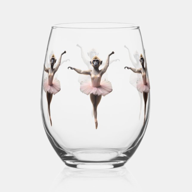 Gibbon Ballet Dancer In A Tutu, Stemless Wine Glass (Front)