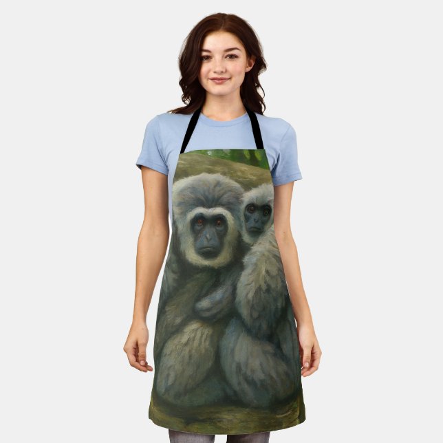 Gibbon Companions – Emotional Wildlife Portrait Apron (Worn)