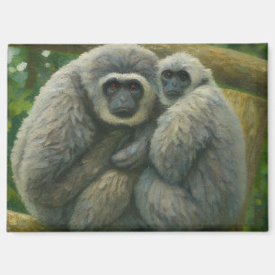 Gibbon Companions – Emotional Wildlife Portrait Magnet
