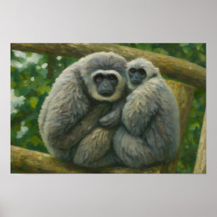 Gibbon Companions – Emotional Wildlife Portrait Poster