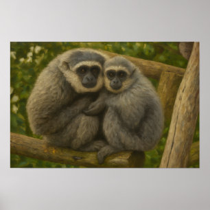 Gibbon Companions – Emotional Wildlife Portrait Poster