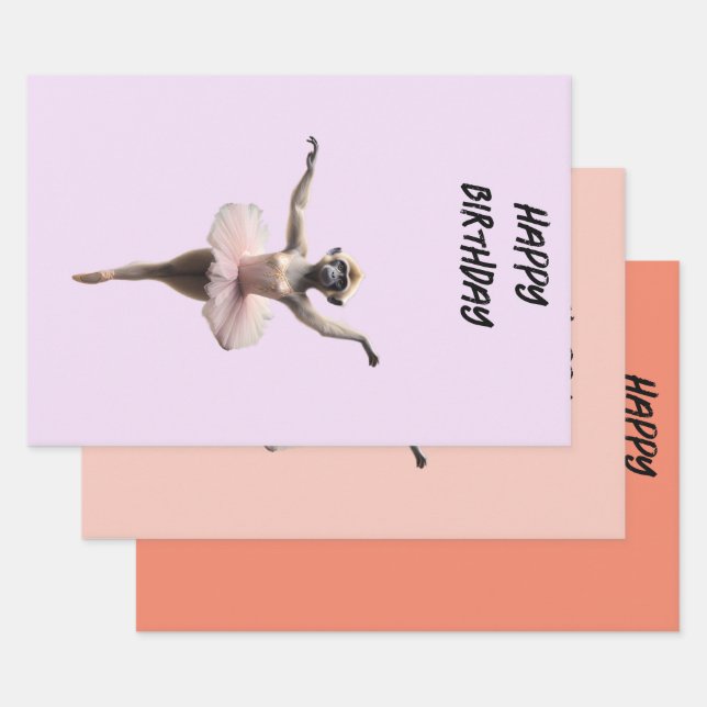 Gibbon Monkey Ballet Dancer In A Tutu, Wrapping Paper Sheet (Set)