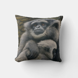 Gibbon Shelter – Emotional Wildlife Portrait Cushion