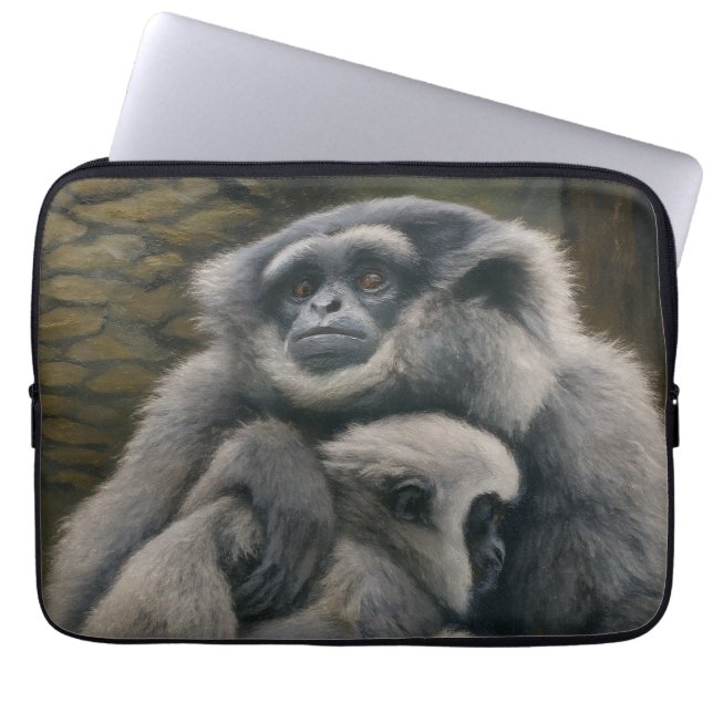 Gibbon Shelter – Emotional Wildlife Portrait Laptop Sleeve (Front)