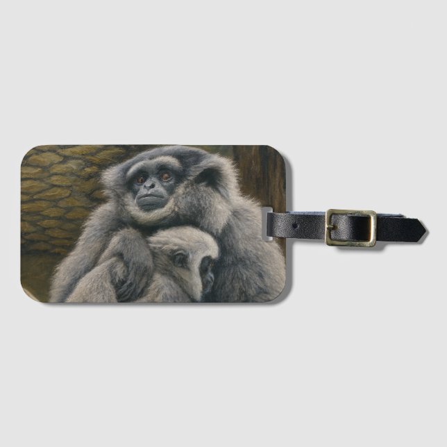 Gibbon Shelter – Emotional Wildlife Portrait Luggage Tag (Front Horizontal)