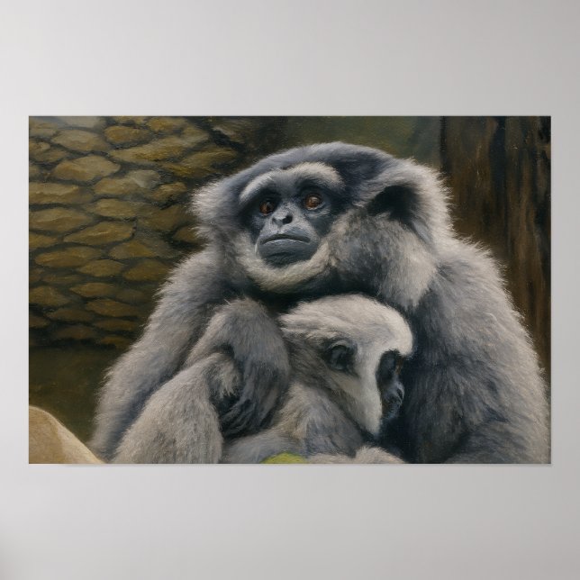 Gibbon Shelter – Emotional Wildlife Portrait Poster (Front)