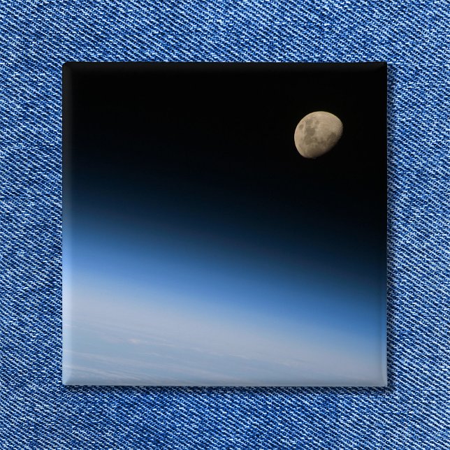 Gibbous Moon from Orbit Space Photo 15 Cm Square Badge (Gibbous Moon from Orbit Button)
