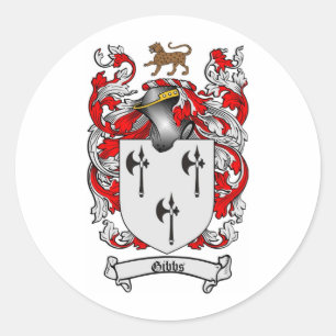 GIBBS FAMILY CREST -  GIBBS COAT OF ARMS CLASSIC ROUND STICKER