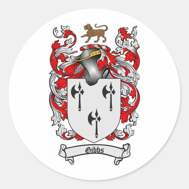 GIBBS FAMILY CREST -  GIBBS COAT OF ARMS CLASSIC ROUND STICKER (Front)