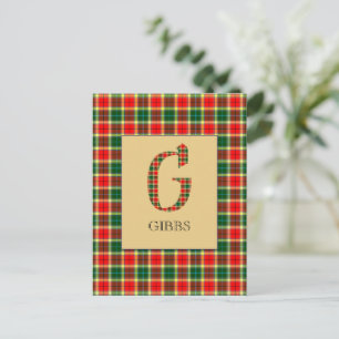 Gibbs Tartan Monogram G Postcard