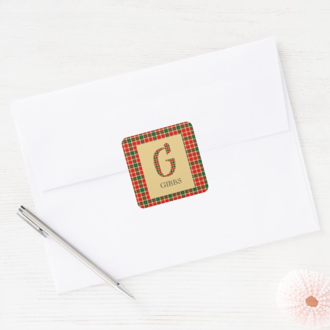 Gibbs Tartan Monogram G   Square Sticker (Envelope)