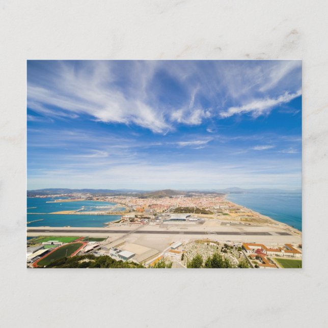 Gibraltar Airport Runway and La Linea in Spain Postcard (Front)