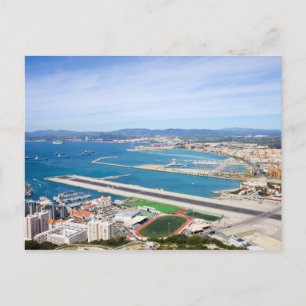 Gibraltar Cityscape and Airport Runway from Above Postcard