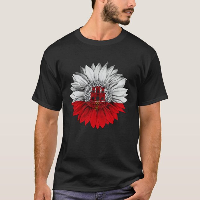 Gibraltar Flag Sunflower Gibraltarian Roots Proud  T-Shirt (Front)