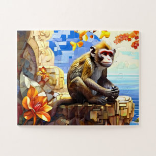 Gibraltar monkey sitting on rocks in spain jigsaw puzzle