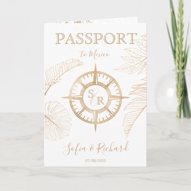 Gibraltar Wedding Destination Passport World Map  Invitation (Front)