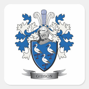 Gibson Family Crest Coat of Arms Square Sticker
