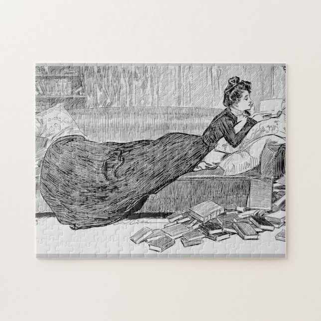 Gibson girl reading a book jigsaw puzzle (Horizontal)