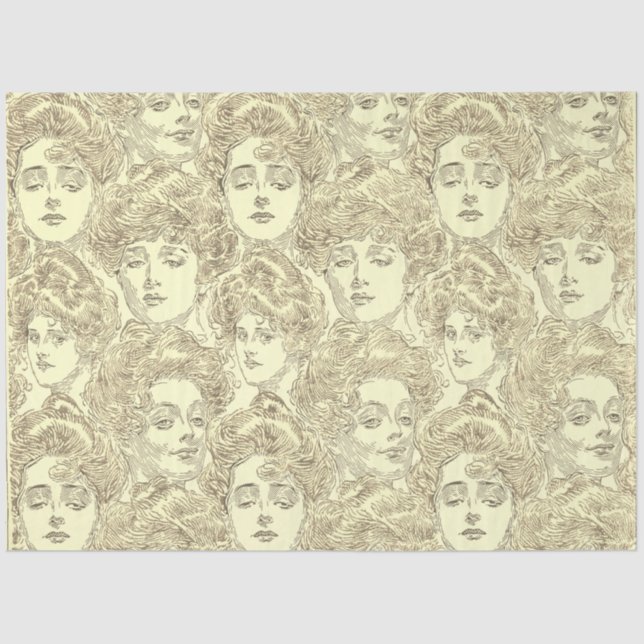 Gibson girl victorian pattern sepia gold tissue paper (Front)